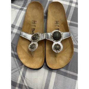 Betula by Birkenstock Silver Embellished Thong Sandals Women Size 40 7